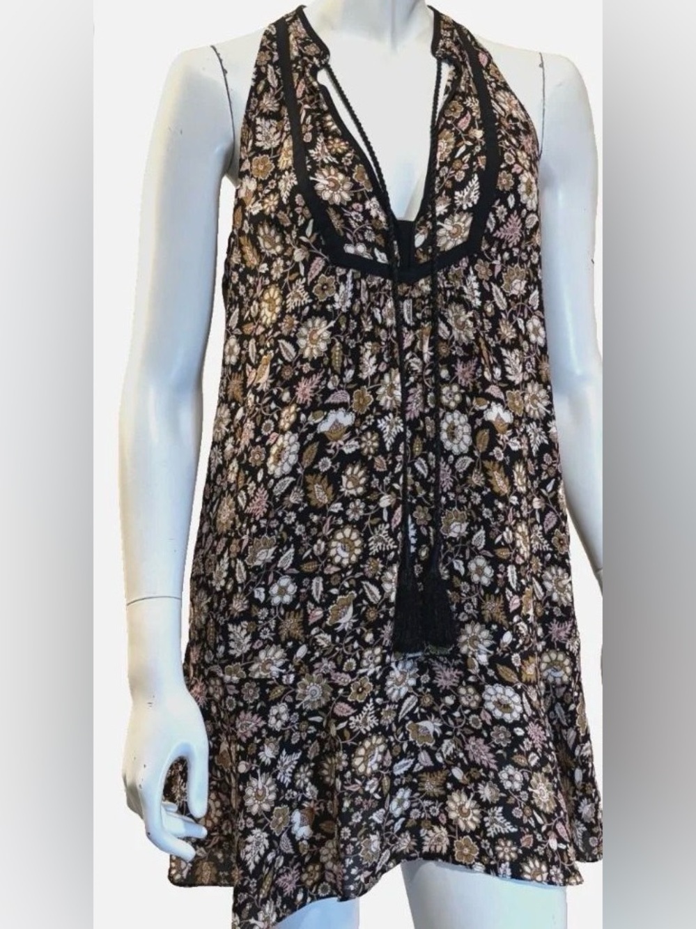 A.L.C. Floral Tassel-Hem Dress - Black/Pink/Cream